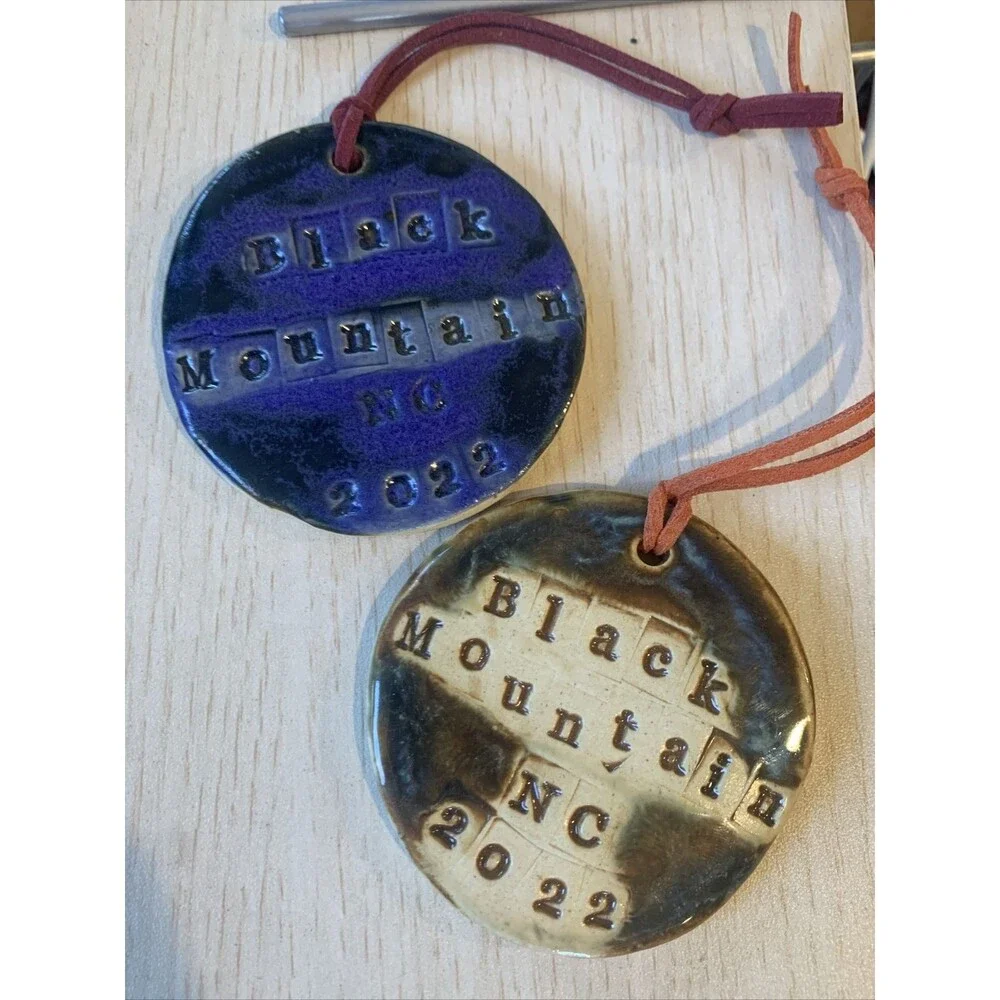 Pair of Black Mountain NC 2022 Ceramic Painted Fired Souviner Ornament